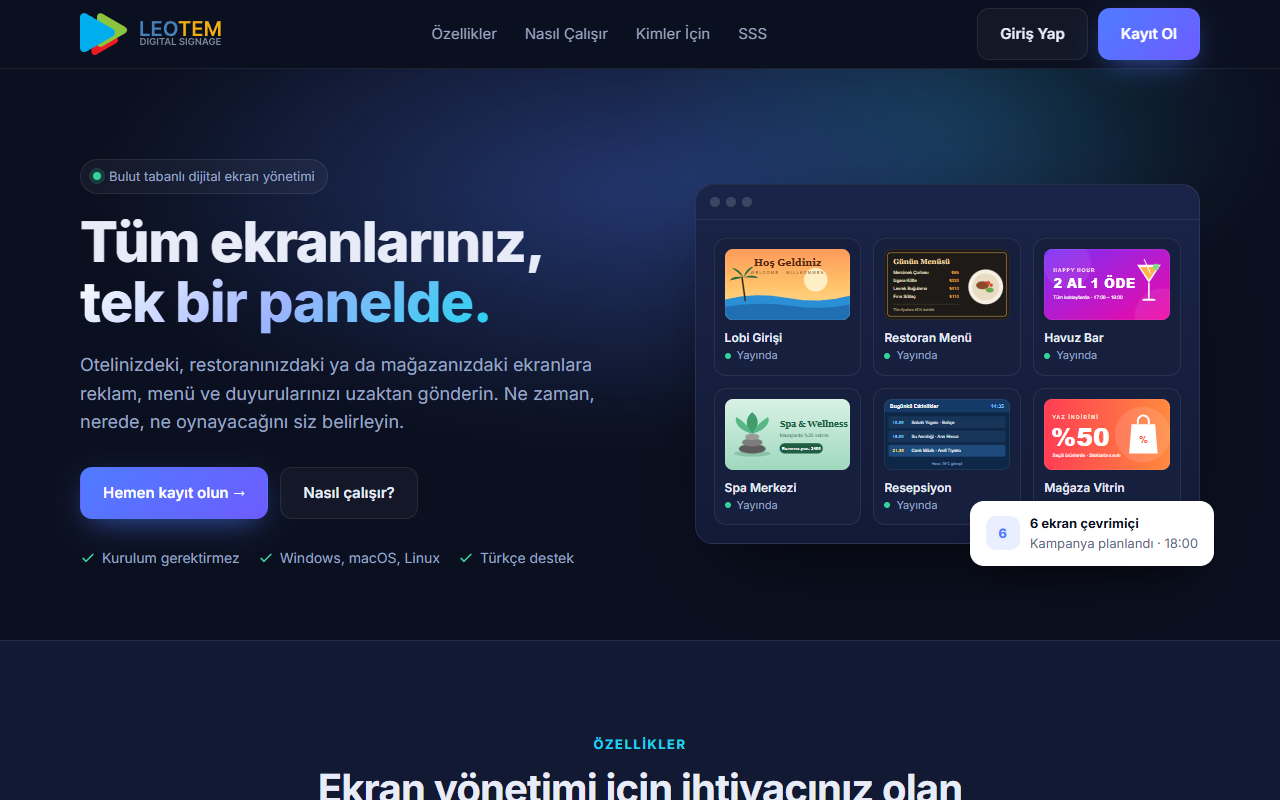 Leotem Signage ekran görüntüsü